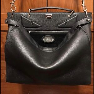 Fendi Monsters embroidered black leather riveted evil eyes